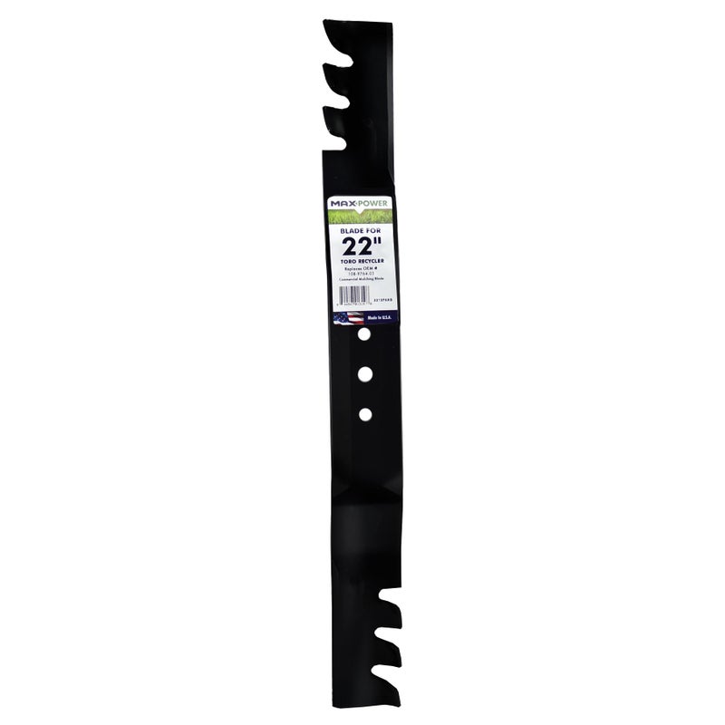MaxPower 331376XB Commercial Mulching Mower Blade for 22" Toro Recyclers, Replaces OEM no. 108-9764-03, 131-4547-03, Black - Image 1